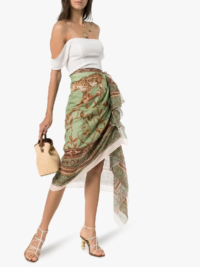 Shop Johanna Ortiz Sheer Magnitude Printed Midi Skirt In Green