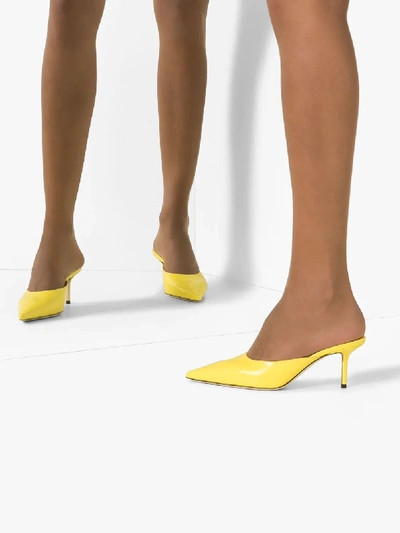 Shop Jimmy Choo Yellow Rav 65 Leather Pumps