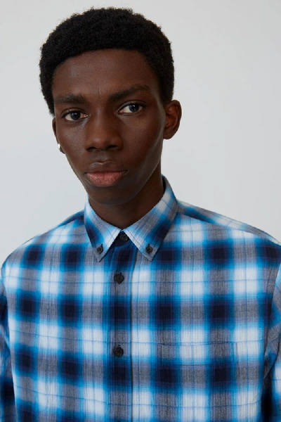 Shop Acne Studios Shadow Check Shirt Blue/white