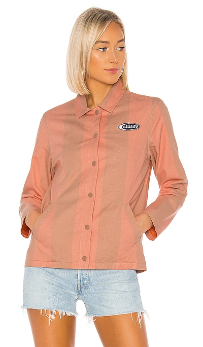 Shop Stussy Etta Striped Coach Jacket In Peach