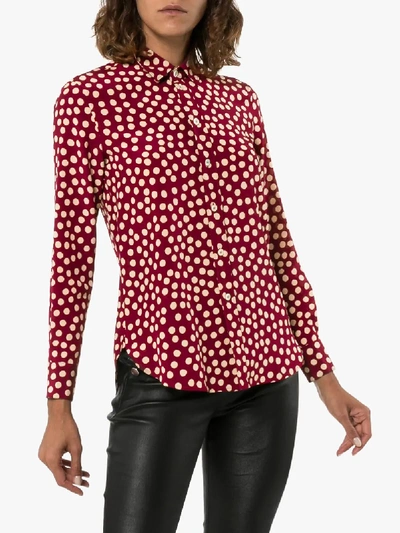 Shop Saint Laurent Polka Dot Print Silk Blouse In Red