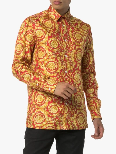 Shop Versace Baroque Print Shirt In Red