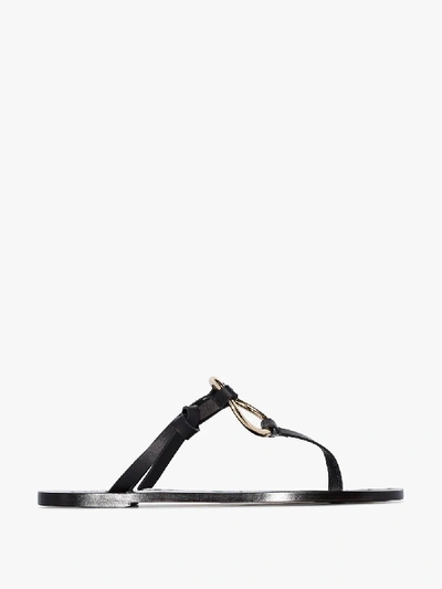 Shop Atp Atelier Black Forna Flat Leather Ring Sandals