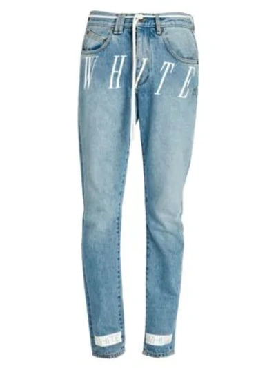 Shop Off-white Slim-fit Drawstring Logo Bleach Jeans In Bleach Nik