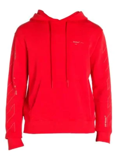 Shop Off-white Slim Fit Unfinished Diagonal Stripe Hoodie In Red Silver