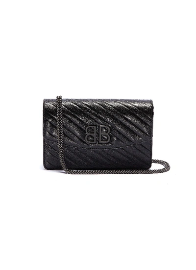 Shop Balenciaga 'bb' Logo Embossed Leather Chain Wallet