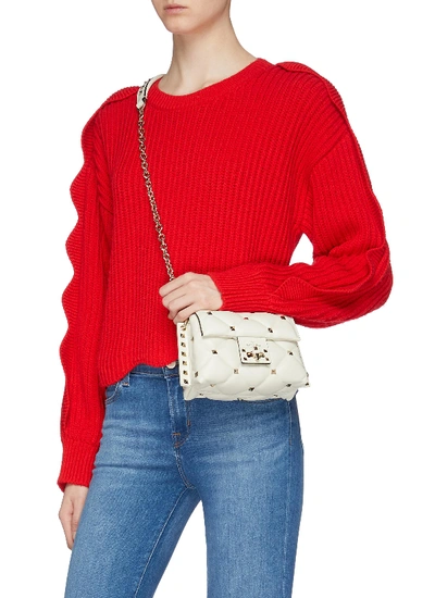 Shop Valentino 'candystud' Mini Quilted Leather Shoulder Bag In Light Ivory