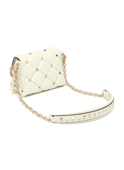 Shop Valentino 'candystud' Mini Quilted Leather Shoulder Bag In Light Ivory