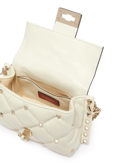 Shop Valentino 'candystud' Mini Quilted Leather Shoulder Bag In Light Ivory