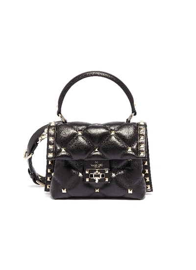 Shop Valentino Garavani 'candystud' Mini Quilted Leather Shoulder Bag In Black