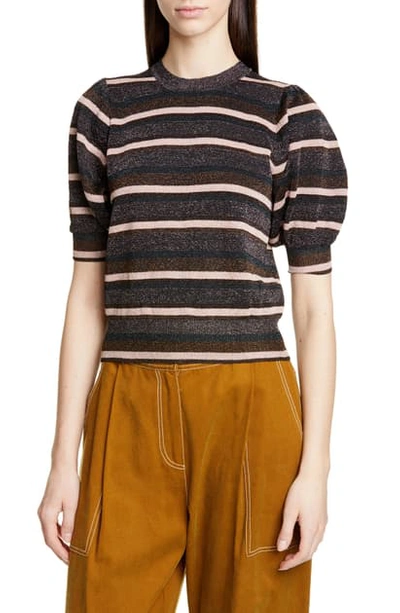 Shop Ulla Johnson Albi Metallic Stripe Puff Sleeve Sweater In Charcoal