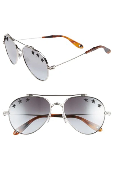 Shop Givenchy Star Detail 58mm Mirrored Aviator Sunglasses - Palladium/ Grey Azure