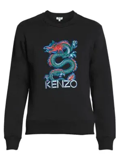 Shop Kenzo Dragon-embroidery Cotton Sweatshirt In Black