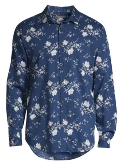 Shop John Varvatos Slim-fit Floral Sport Shirt In Navy