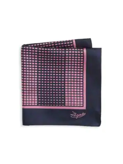 Shop Ermenegildo Zegna Grid Print Silk Pocket Square In Pink