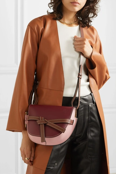 Shop Loewe Gate Small Color-block Leather Shoulder Bag In Burgundy