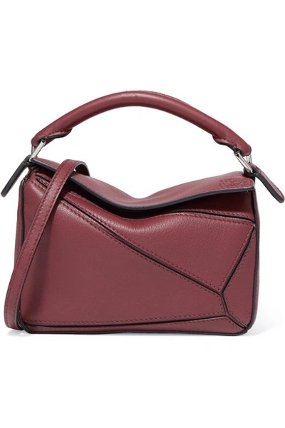 Shop Loewe Puzzle Mini Textured-leather Shoulder Bag In Burgundy