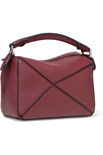 Shop Loewe Puzzle Mini Textured-leather Shoulder Bag In Burgundy