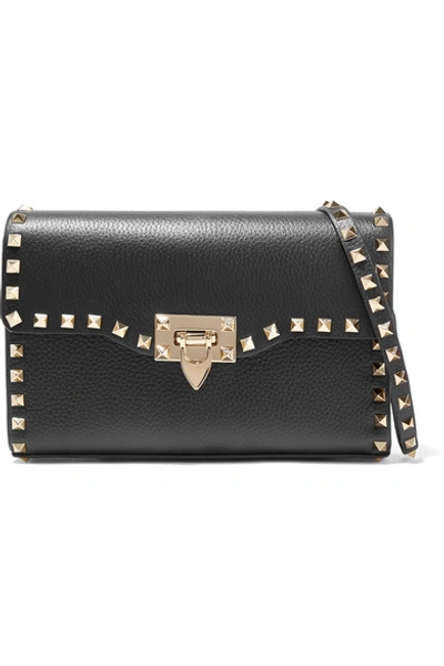 Shop Valentino Garavani The Rockstud Small Textured-leather Shoulder Bag In Black