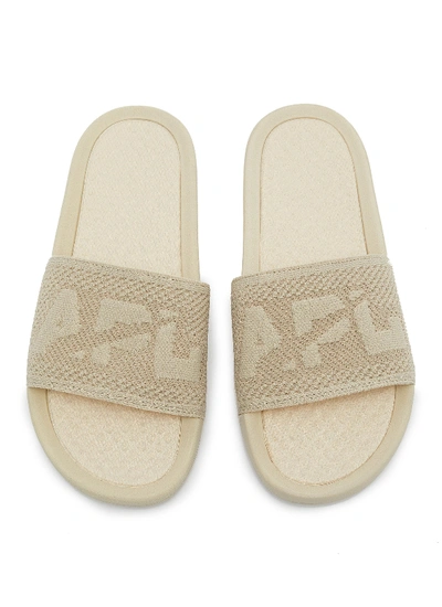 Shop Apl Athletic Propulsion Labs 'techloom' Logo Jacquard Knit Pool Slides In Parchment