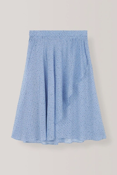 Shop Ganni Printed Georgette Skirt In Blue