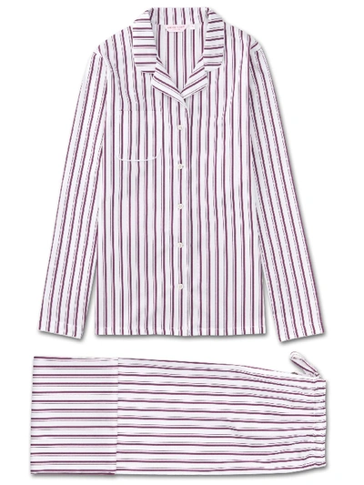 Shop Derek Rose Women's Pyjamas Milly 8 Cotton Full Satin Stripe Berry