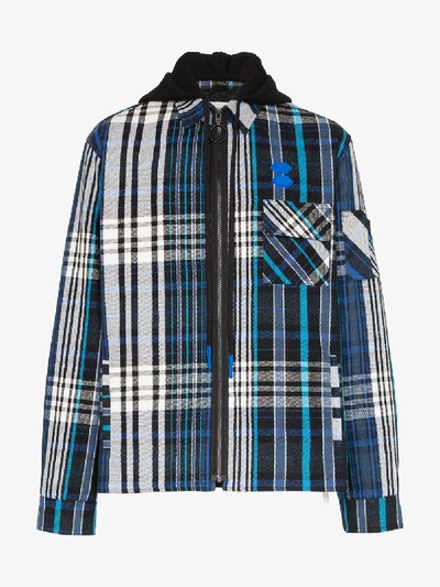 Shop Off-white Check Print Cotton Blend Flannel Shirt In Blue