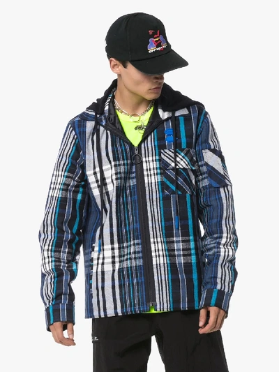 Shop Off-white Check Print Cotton Blend Flannel Shirt In Blue