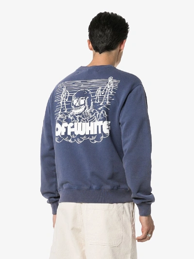 Off-white Skulls Slim Fit Crewneck Sweatshirt In Blue White | ModeSens