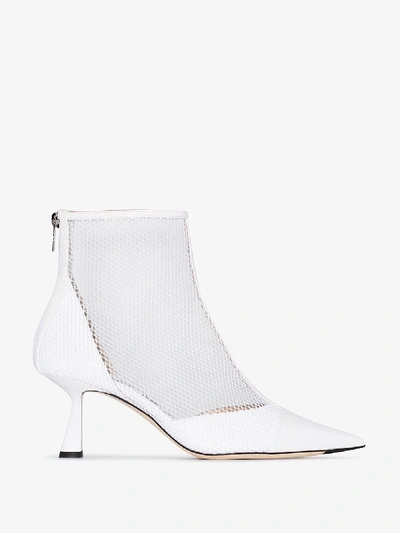 Shop Jimmy Choo White Kix 65 Mesh Ankle Boots