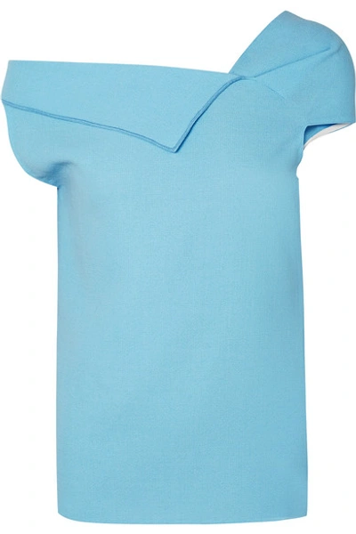 Shop Roland Mouret Raywell Draped Wool-crepe Top In Light Blue