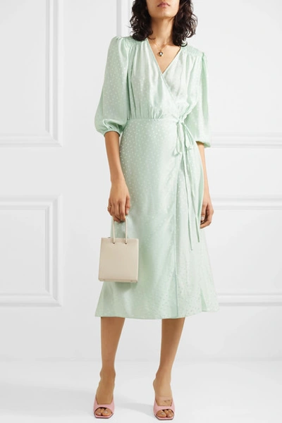 Shop Art Dealer Sophia Polka-dot Silk-jacquard Wrap Dress In Mint