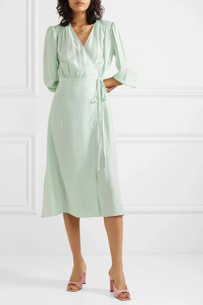 Shop Art Dealer Sophia Polka-dot Silk-jacquard Wrap Dress In Mint
