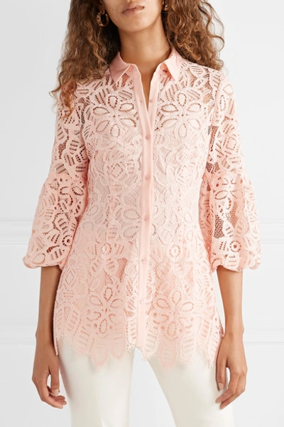 Shop Lela Rose Crepe-trimmed Corded Lace Shirt In Blush