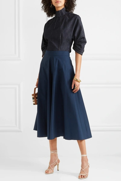 Shop Aross Girl X Soler Alex Cotton-poplin Midi Skirt In Navy