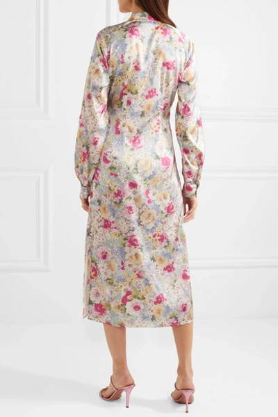 Shop Art Dealer Michelle Gathered Floral-print Satin Wrap Dress In Pink