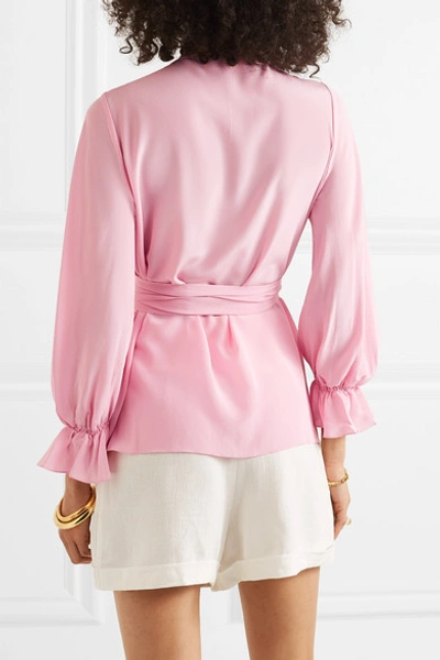 Shop Aross Girl X Soler Amanda Belted Silk Crepe De Chine Top In Blush