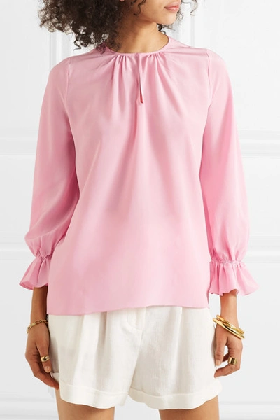 Shop Aross Girl X Soler Amanda Belted Silk Crepe De Chine Top In Blush