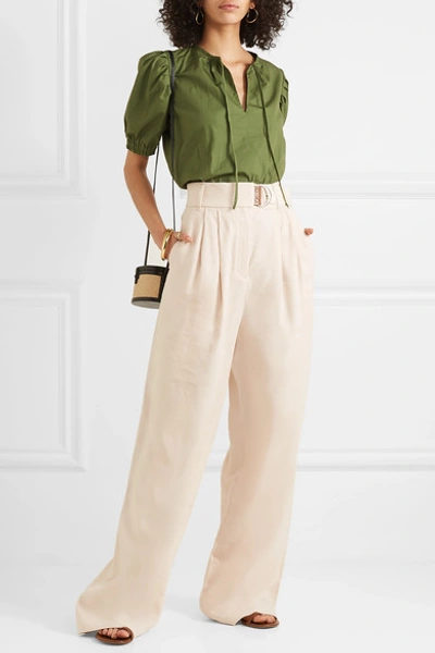 Shop Aross Girl X Soler Brooke Belted Cotton-poplin Top In Green