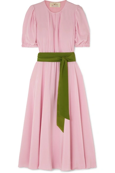 Shop Aross Girl X Soler Brooke Belted Silk Crepe De Chine Midi Dress In Blush