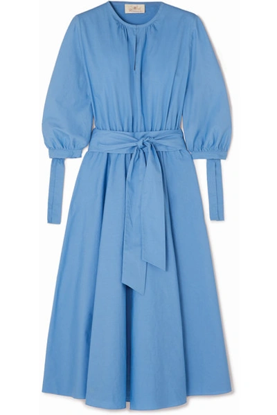 Shop Aross Girl X Soler Amanda Belted Cotton-poplin Midi Dress In Light Blue