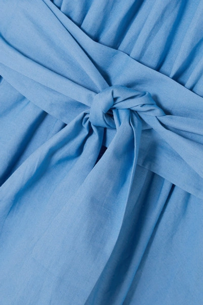 Shop Aross Girl X Soler Amanda Belted Cotton-poplin Midi Dress In Light Blue