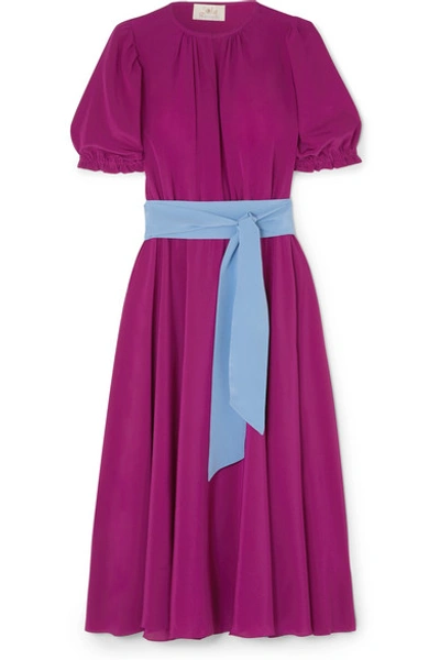 Shop Aross Girl X Soler Brooke Belted Silk Crepe De Chine Midi Dress In Purple