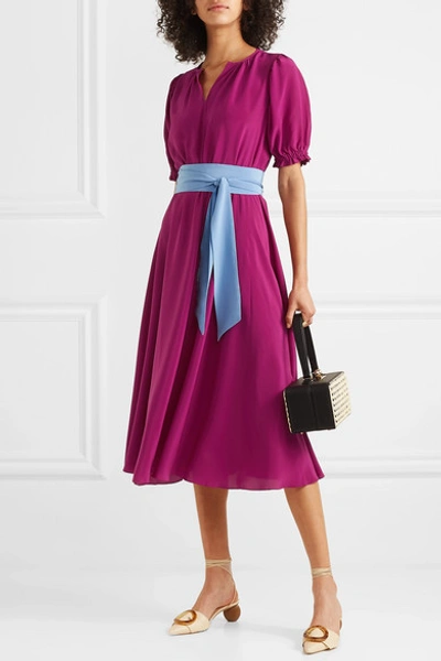 Shop Aross Girl X Soler Brooke Belted Silk Crepe De Chine Midi Dress In Purple