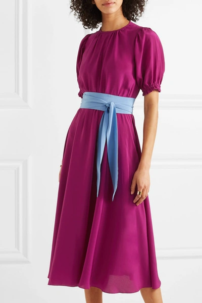 Shop Aross Girl X Soler Brooke Belted Silk Crepe De Chine Midi Dress In Purple