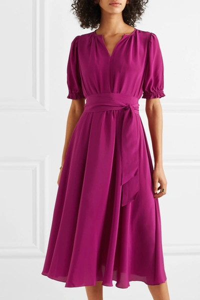 Shop Aross Girl X Soler Brooke Belted Silk Crepe De Chine Midi Dress In Purple