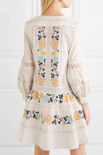 Shop Tory Burch Boho Crochet-trimmed Embroidered Swiss-dot Cotton Mini Dress In Ivory
