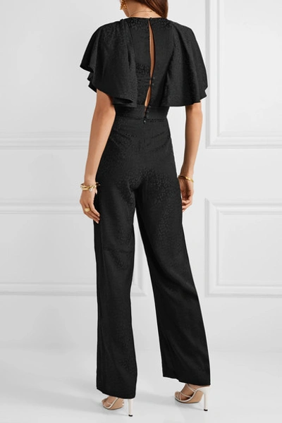 Shop Johanna Ortiz Poetry In Motion Ruffled Satin-jacquard Jumpsuit In Black