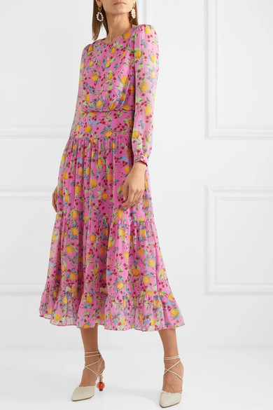 Saloni Isabel Floral-print Silk-georgette Midi Dress In Pink | ModeSens