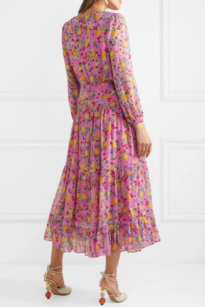 Shop Saloni Isabel Floral-print Silk-georgette Midi Dress In Pink